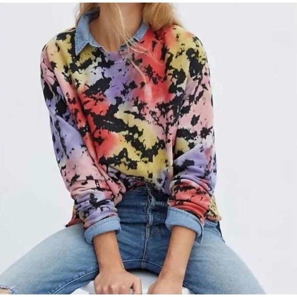 Anthropologie Letluv Zoey Tie-dye Cropped Sweatshirt sz(s) - Picture 1 of 11